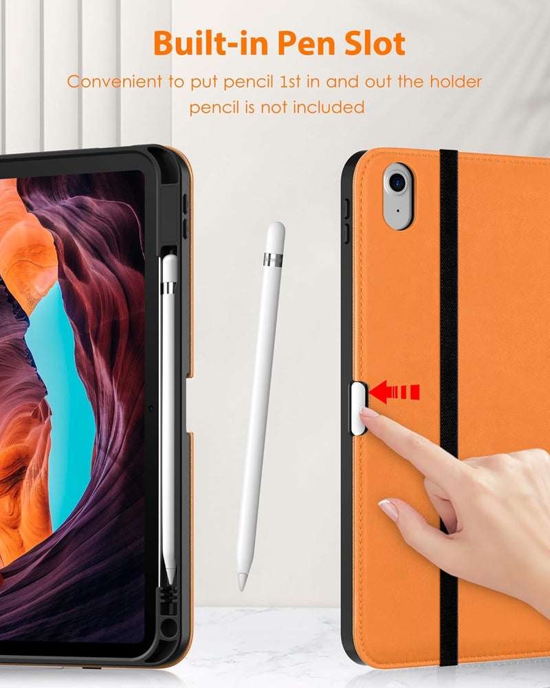 DTTO for iPad (A16) 11th Generation Case 11 Inch 2025, iPad 10th Generation Case 10.9 Inch 2022, Premium Leather Business Folio Stand Cover with Pencil Holder - Auto Wake/Sleep, Orange - Image 4